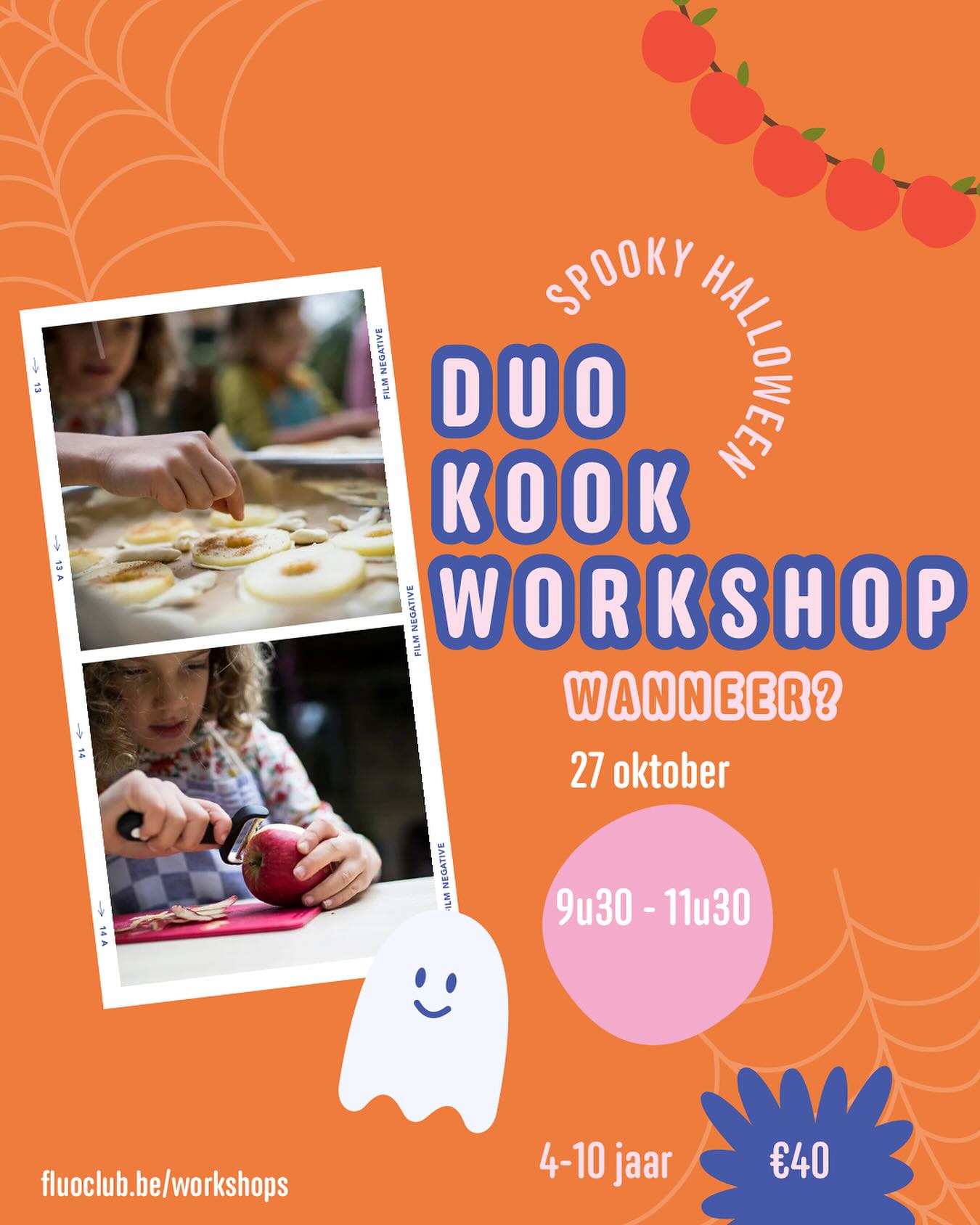 ❌ VOLZET ✨ Een unieke voormiddag vol kookplezier! ✨
Tijdens de herfstvakantie openen we speciaal onze deuren voor een duo-workshop met niemand minder dan kookanje — onze geliefde kookfee die  kids-kook workshops organiseert! 💚
Samen toveren jullie heerlijke Halloweenhapjes op tafel:
🍏 Appelbeignets en krokante appelkoekjes
🥣 Heksensoep met spinnekoppen
🥖 Kruidige broodjes
Na het koken kunnen de kindjes zich nog heerlijk uitleven op onze speeltuin — de perfecte afsluiter van een gezellige, smaakvolle ochtend! 👩🍳🧙♀️
—> €40 per duo 
—> inschrijven via de website —> workshops —> naar beneden scrollen en je favoriete workshop selecteren.
Liefs, 
Team Fluo
